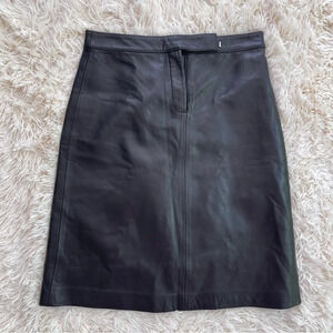 NWT Tommy Hilfiger vintage 100% leather knee length skirt black size 4